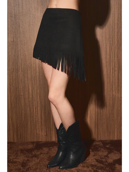 Suede Fringe Mini Skirt
