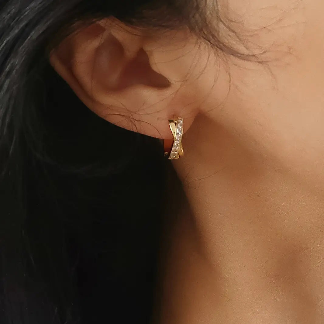 Non-Tarnish Cz Crossover Huggie Earrings