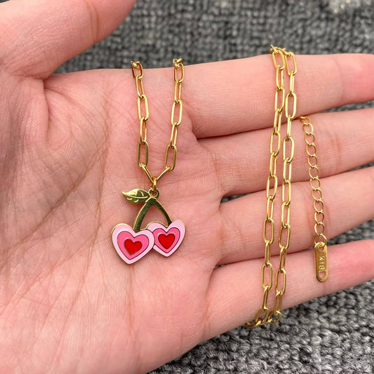 Pink Heart Cherry Charm