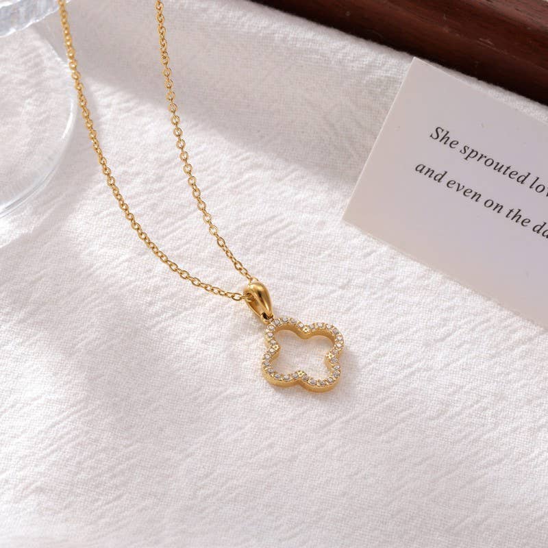 Non Tarnish Diamond Clover Necklace