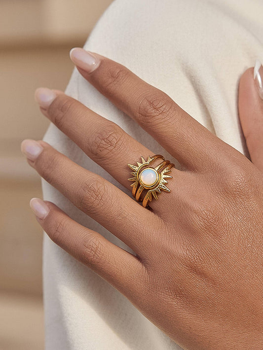 Nerina 18K Gold Non-Tarnish Sunburst Opal Stackable Ring