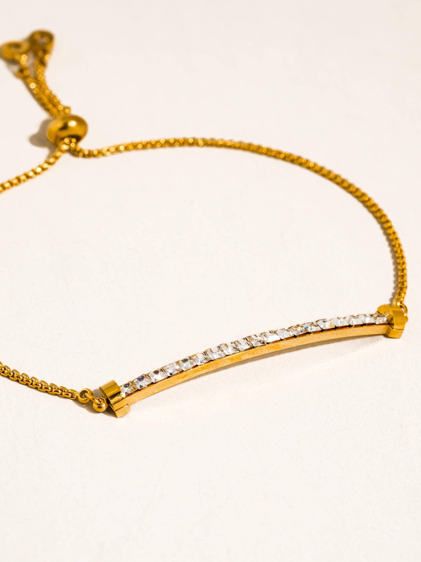 Montessa 18K Gold Non-Tarnish CZ Adjustable Bar Bracelet