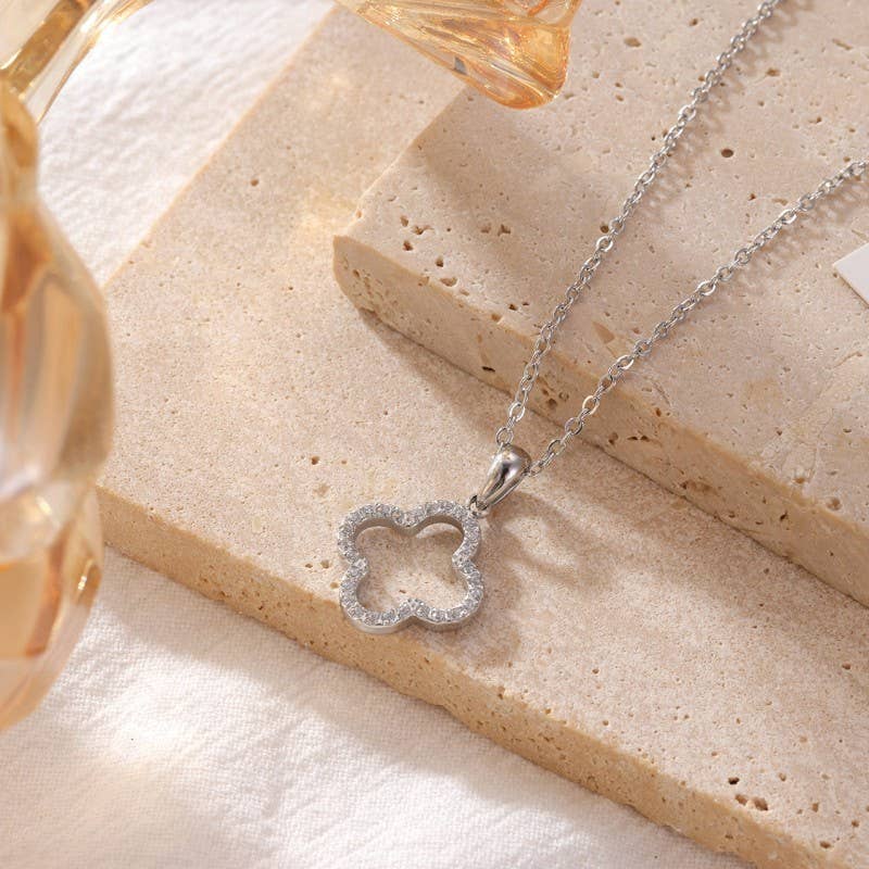 Non Tarnish Diamond Clover Necklace