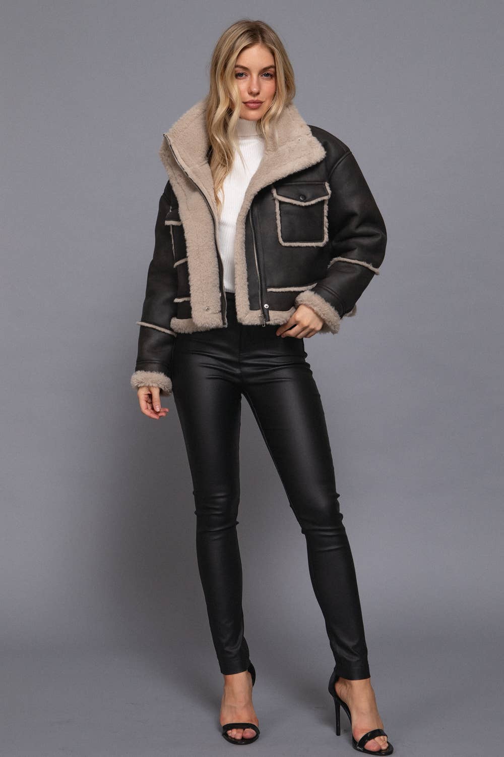 Pocket Leather Inner Fur Jacket