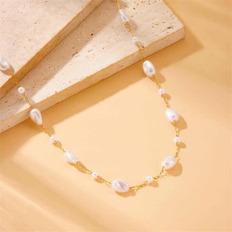 Non Tarnish Pearl Station Necklace