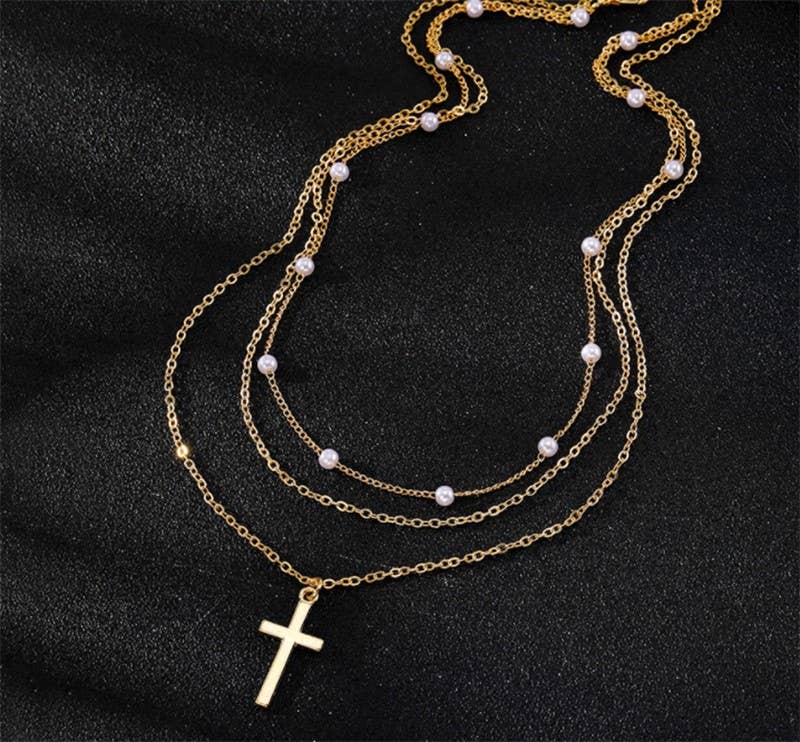 Non Tarnish Pearl And Cross Necklace