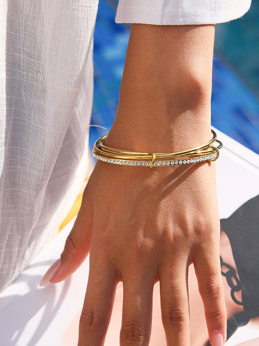 Frisson 18K Gold Non-Tarnish Rhinestone Stack Bracelet