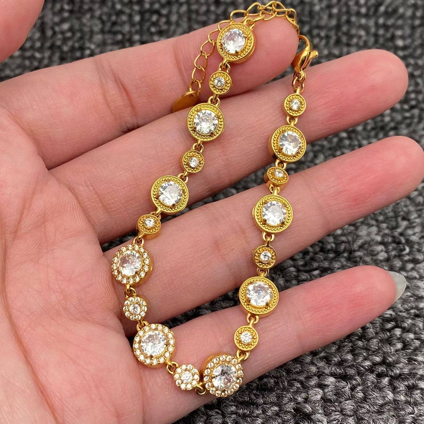 Golden Round Charm Linked Bracelet
