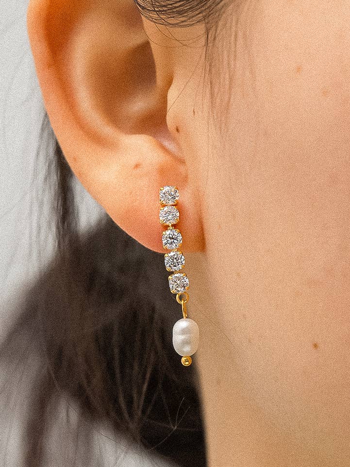 Non-Tarnish CZ Pearl Drop Earring