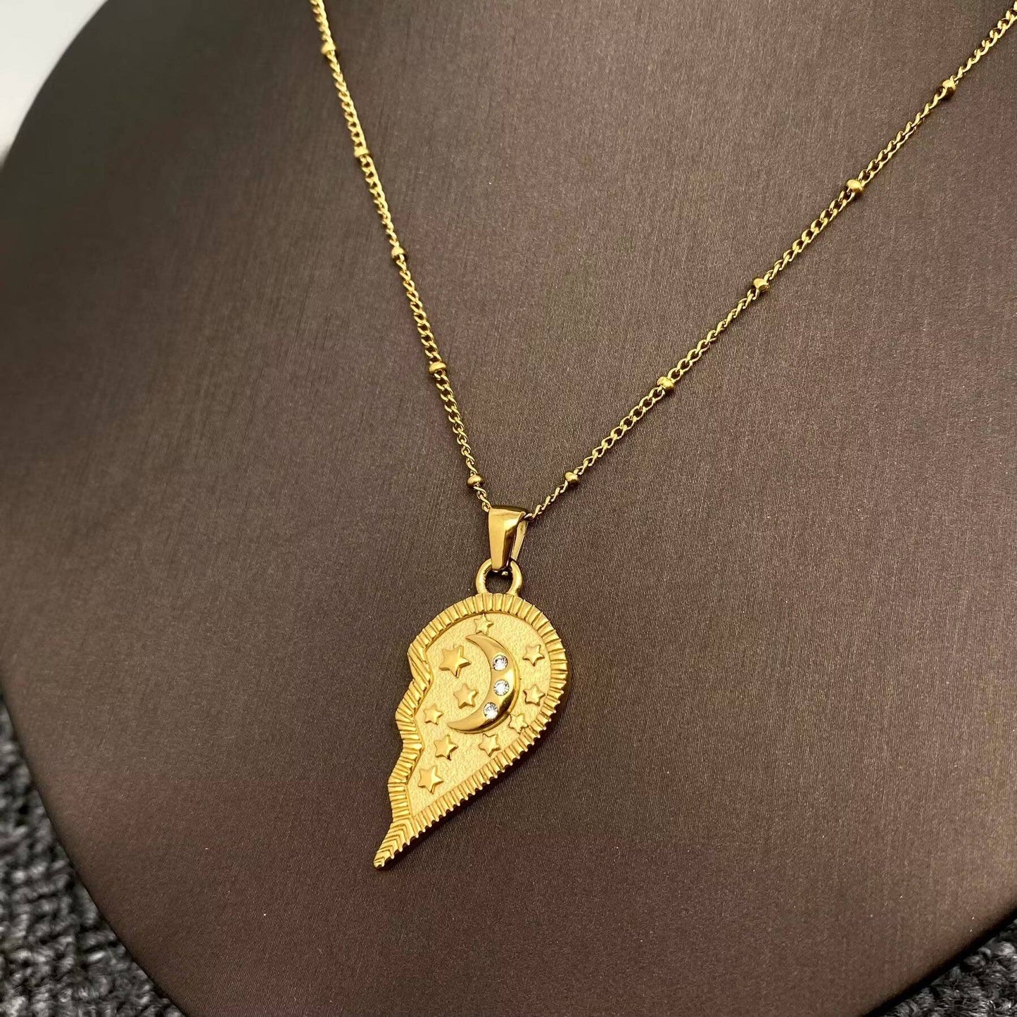 18K Gold Plated SS Sun Moon Heart Couple Necklace - FGS/MS