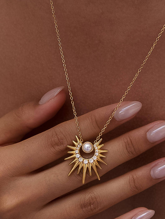 Non-Tarnish Pearl Sunburst Necklace