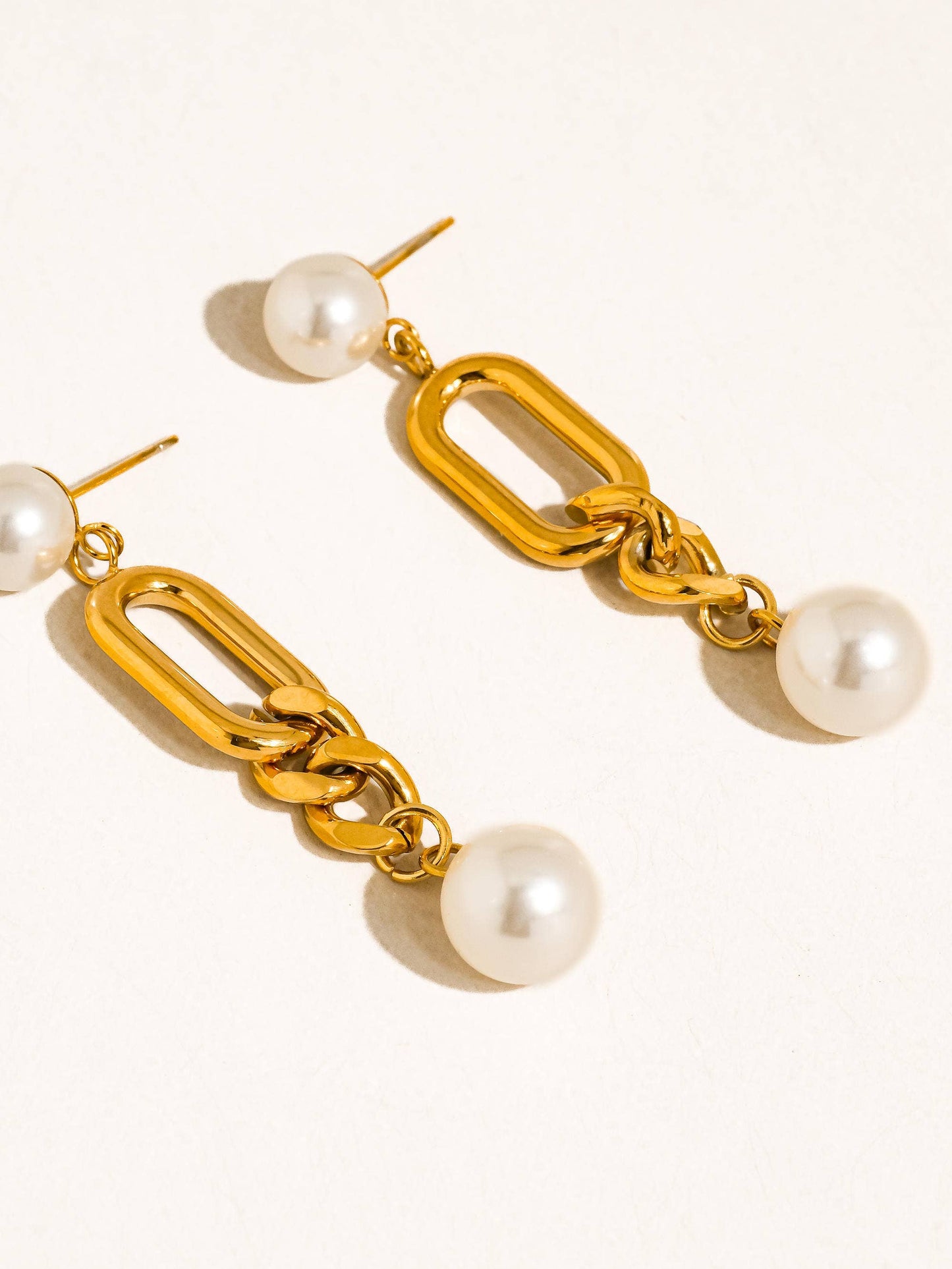 Non-Tarnish Pearl Drop Chain Earrings