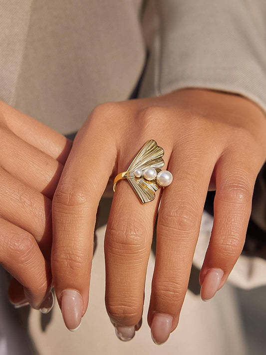 Kala 18K Gold Non-Tarnish Sculptural Pearl Statement Ring