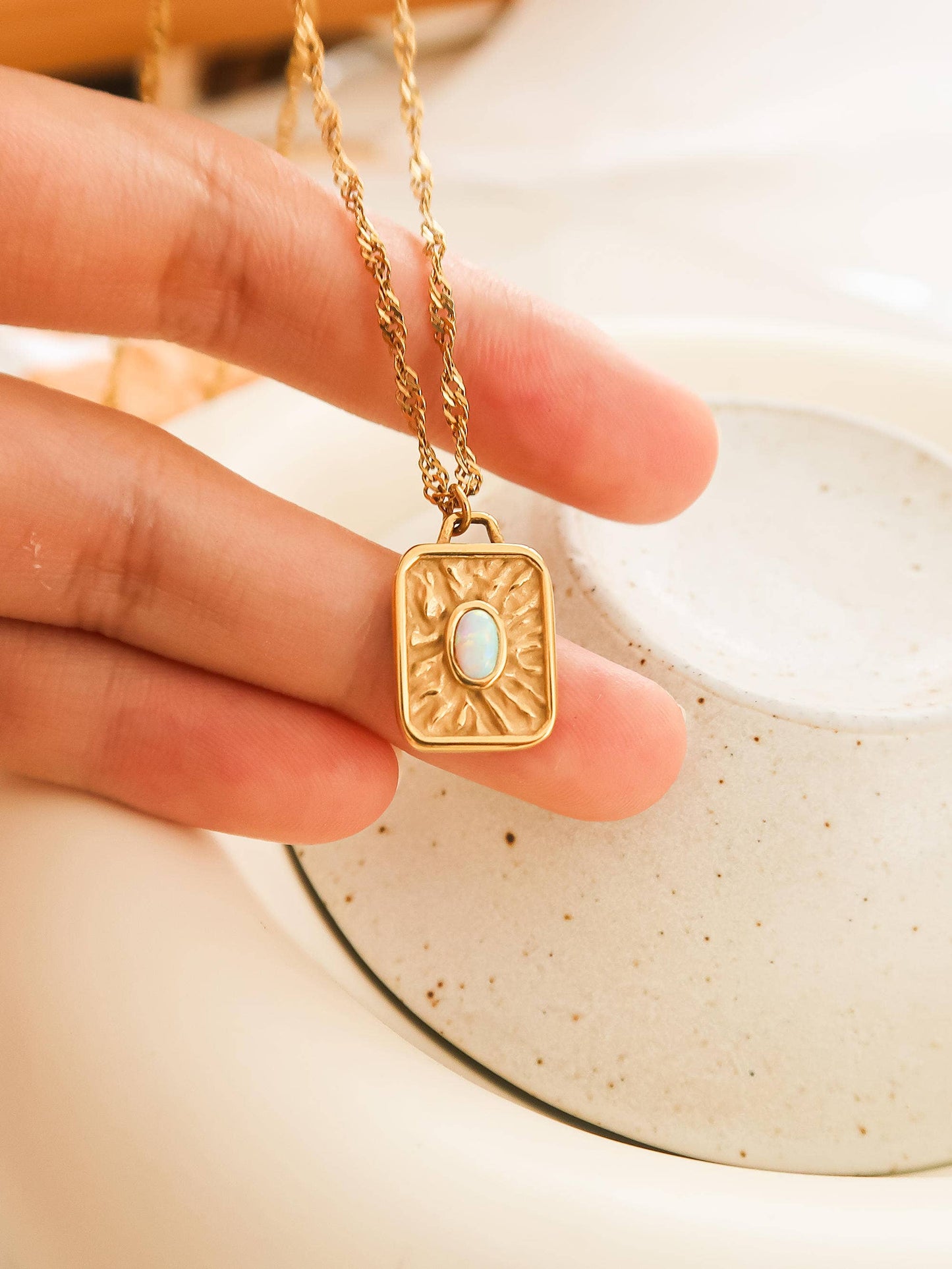Non-Tarnish Stone Sun Necklace