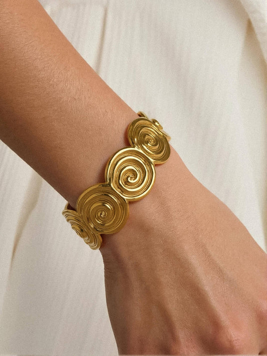 Kaelen 18K Gold Non-Tarnish Spiral Design Cuff Bracelet