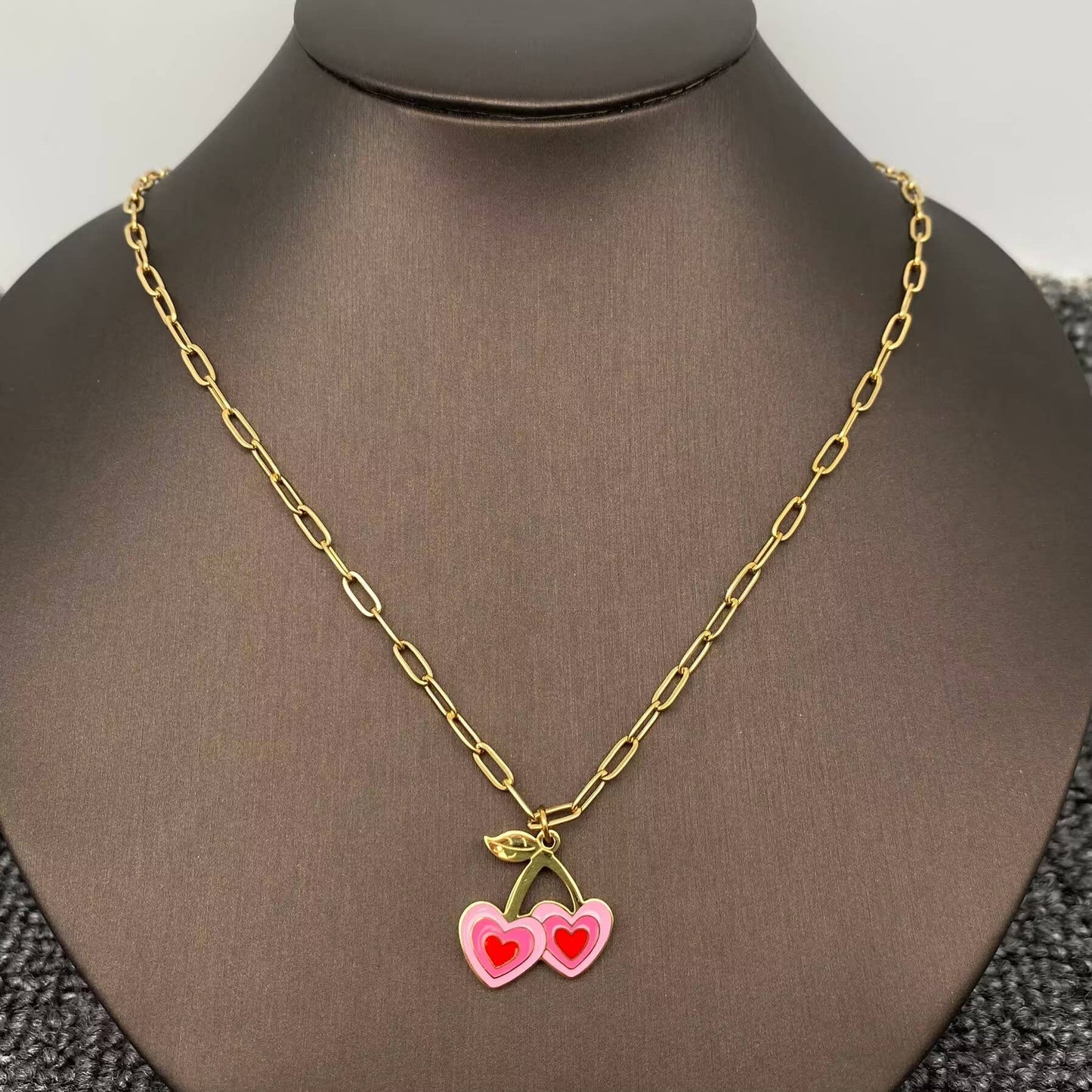 Pink Heart Cherry Charm