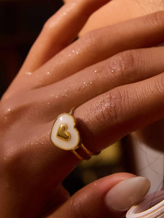 Nari 18K Gold Non-Tarnish Heart Two Band Ring