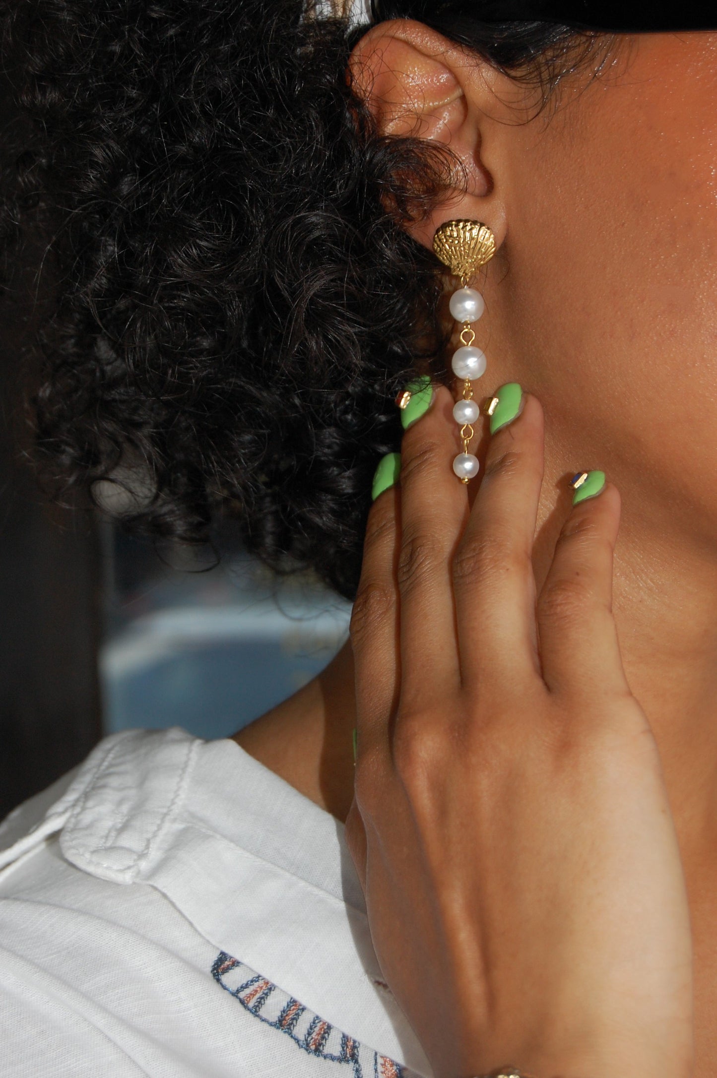 Gold Shell With Pearl Dangle