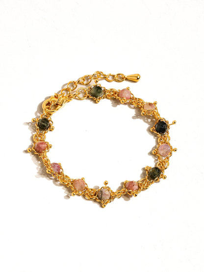 18K Gold Multi-Stone Chained Bracelet