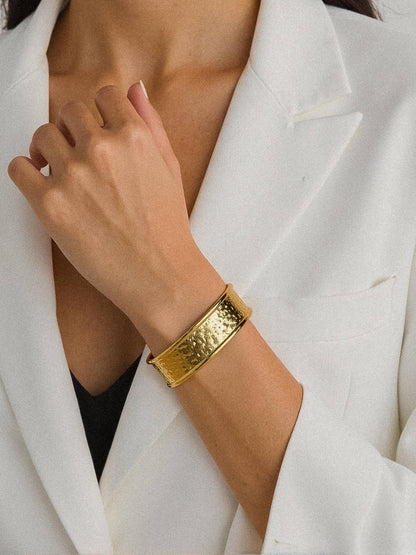 Zavra 18K Gold Non-Tarnish Hammered Cuff Bracelet