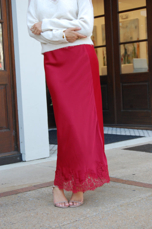 Lace Satin Maxi Skirt