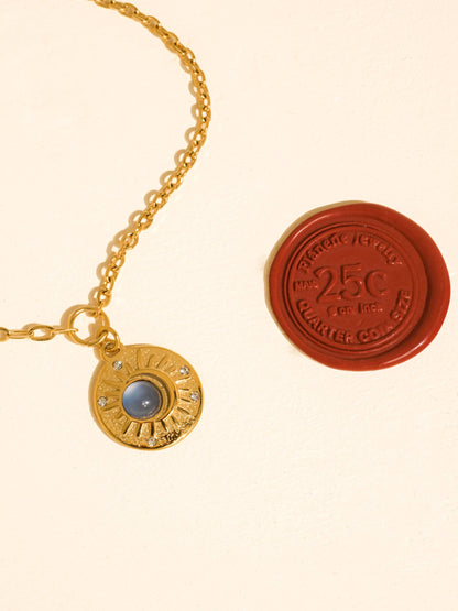 Non-Tarnish Blue Stone Medallion Necklace