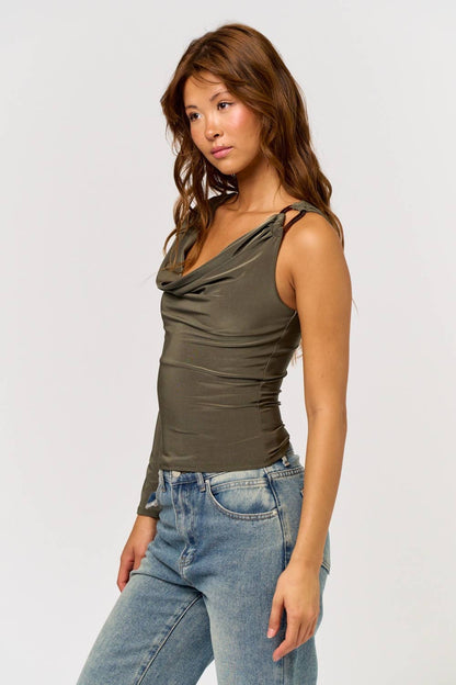 One Shoulder Cowl Long Sleeve Top