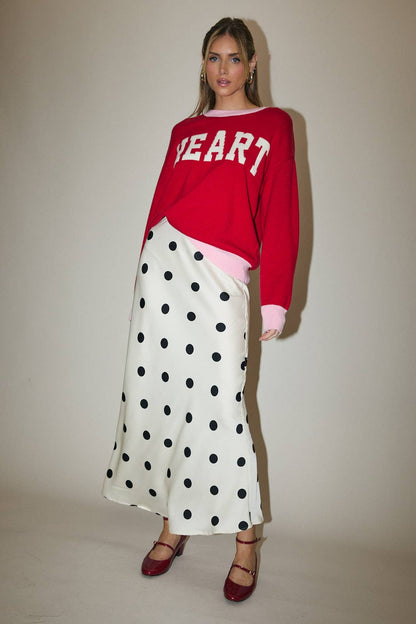 Satin Polka Dot Midi Skirt