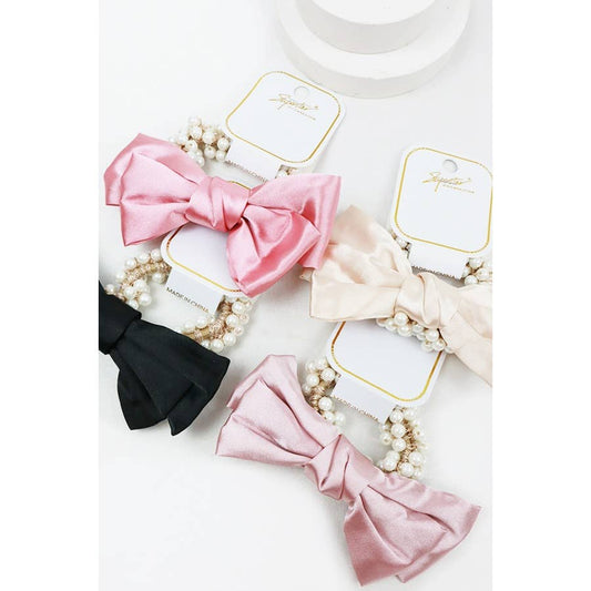 Hair Bow with Pearl Beaded Elastic Hair Scrunchies