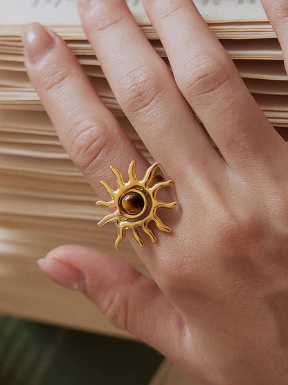 Hawthorne 18K Gold Non-Tarnish Tiger Eye Sun Ring