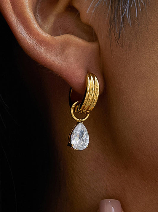 Non-Tarnish Teardrop CZ Mismatch Earrings