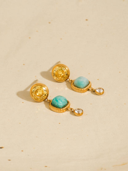 Non-Tarnish Green Stone Drop Earrings