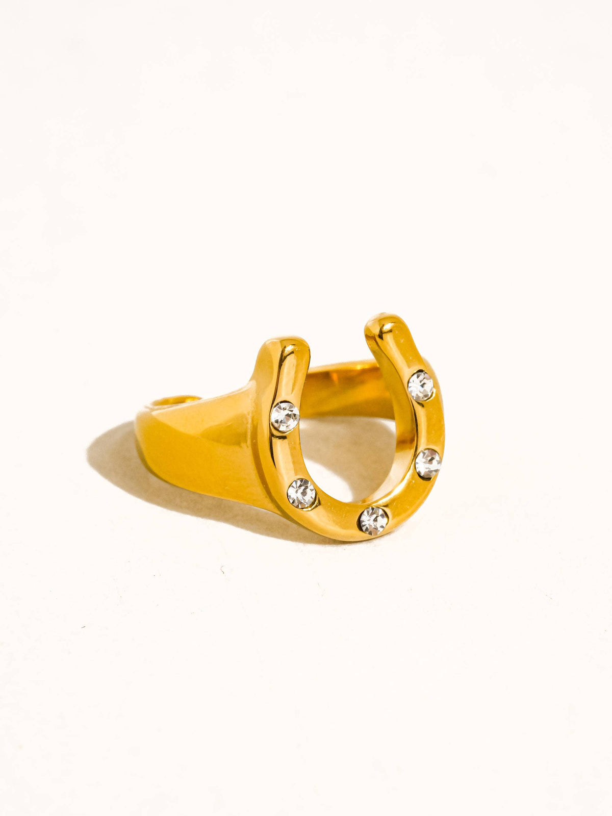 18K Gold Non-Tarnish CZ Horseshoe Ring