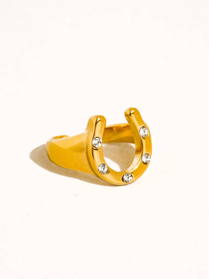 18K Gold Non-Tarnish CZ Horseshoe Ring