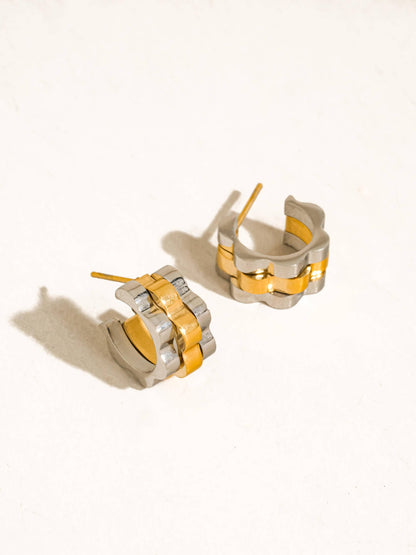 Non-Tarnish Two-Tone Ribbed Hoop Earrings