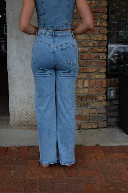 Rhinestone Cut Out Jeans