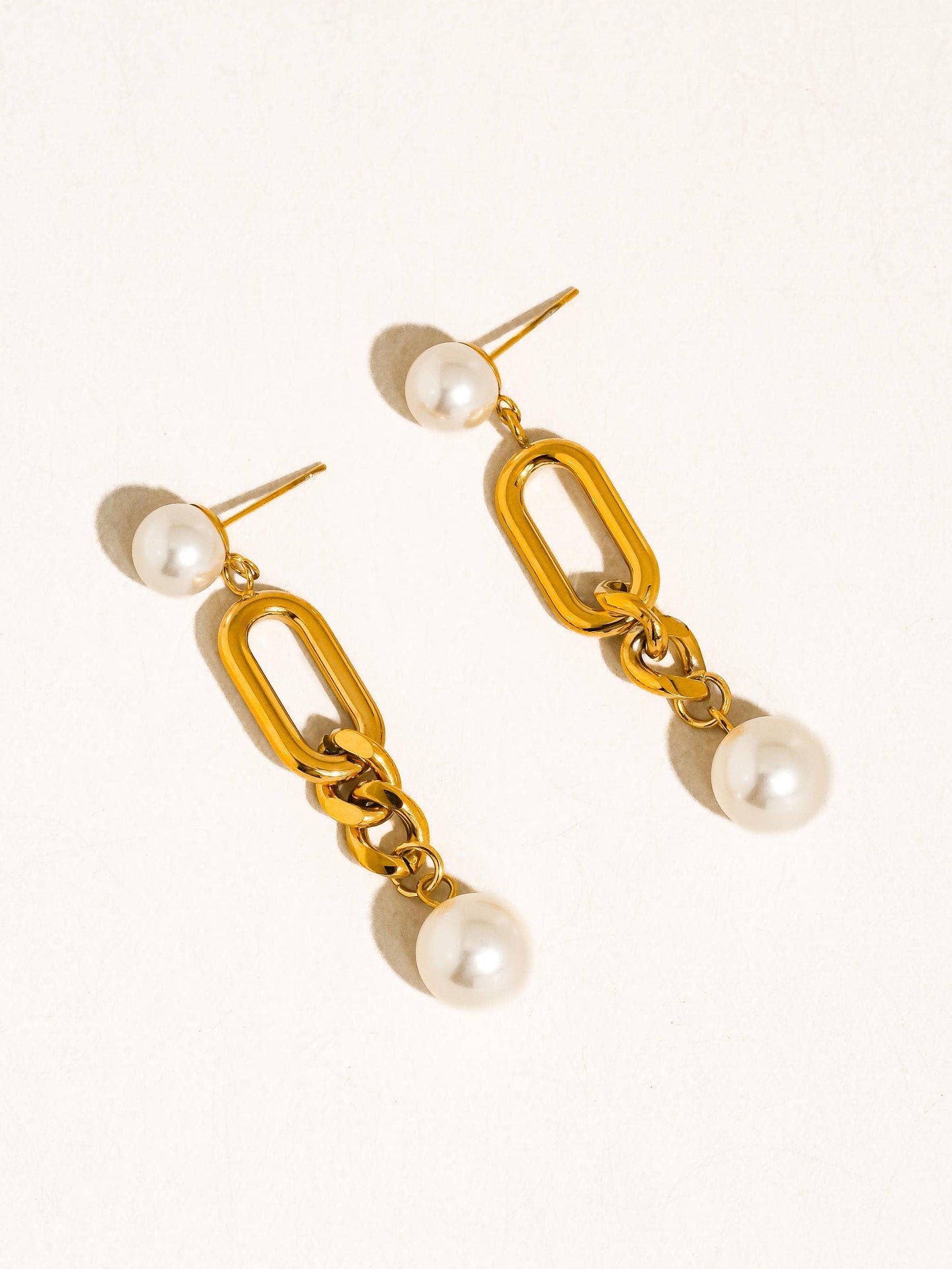 Non-Tarnish Pearl Drop Chain Earrings