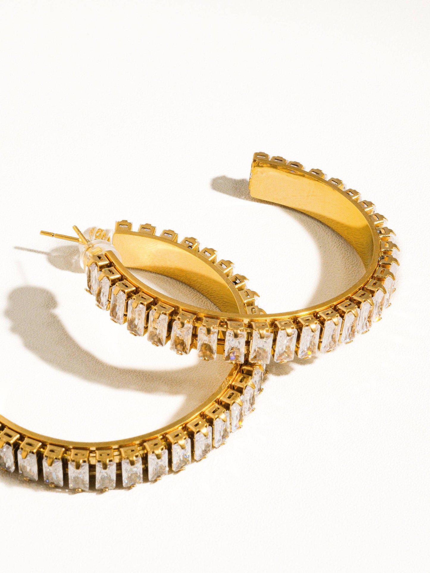 Non-Tarnish Rhinestone C-Hoop Earrings