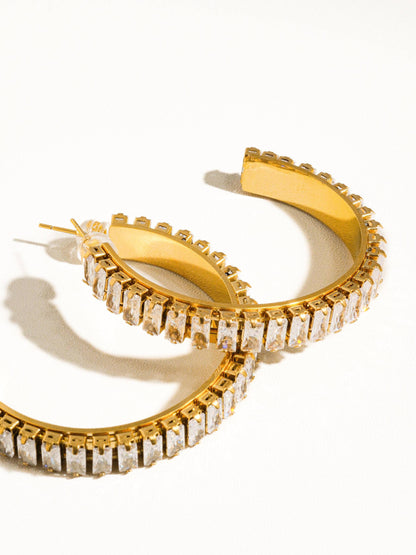 Non-Tarnish Rhinestone C-Hoop Earrings