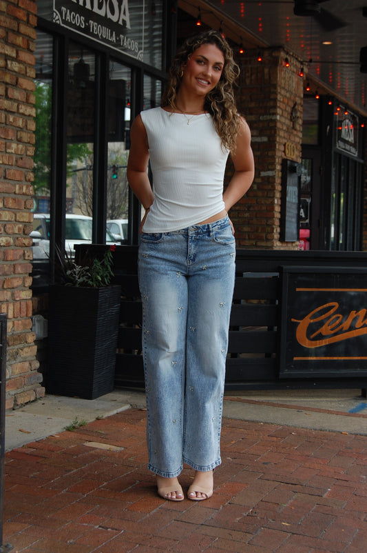 Bow Embellished Jeans