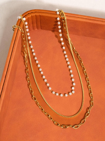 Non-Tarnish Stacked Pearl Chain Necklace