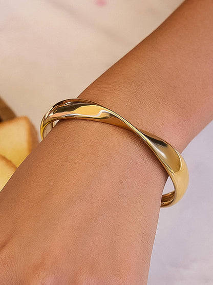 Fioren 18K Gold Non-Tarnish Sleek Twist Cuff Bracelet