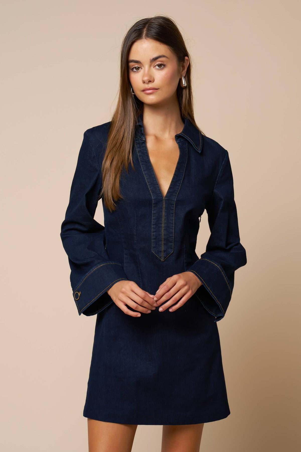 V-Neck Denim Mini Dress