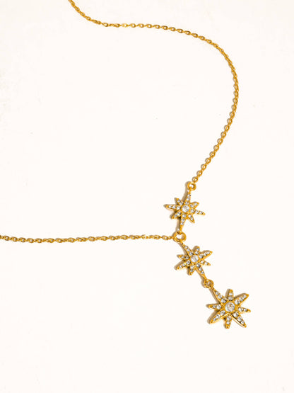 Non-Tarnish CZ Starburst Drop Necklace