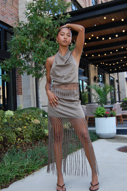 Satin Fringe Maxi Set