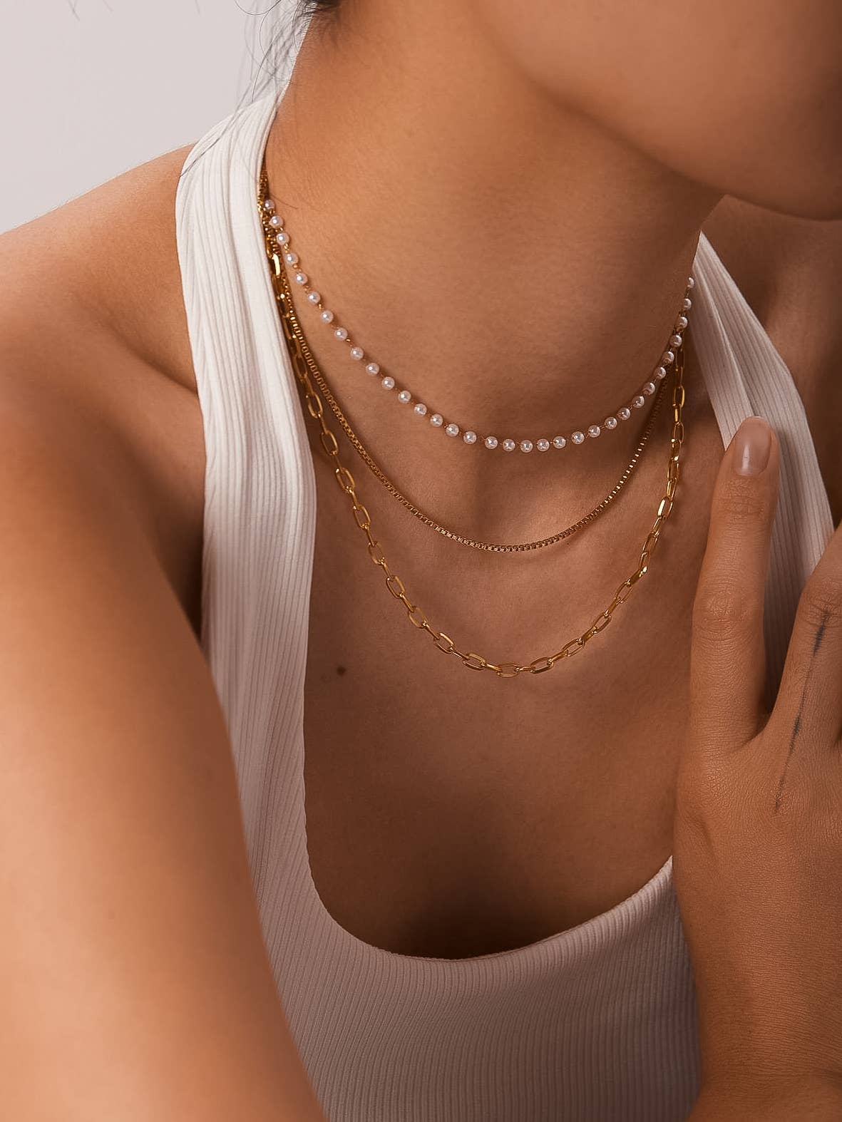 Non-Tarnish Stacked Pearl Chain Necklace
