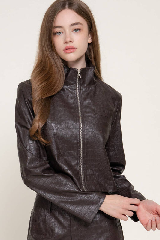 Crocodile Leather Zip Up Jacket