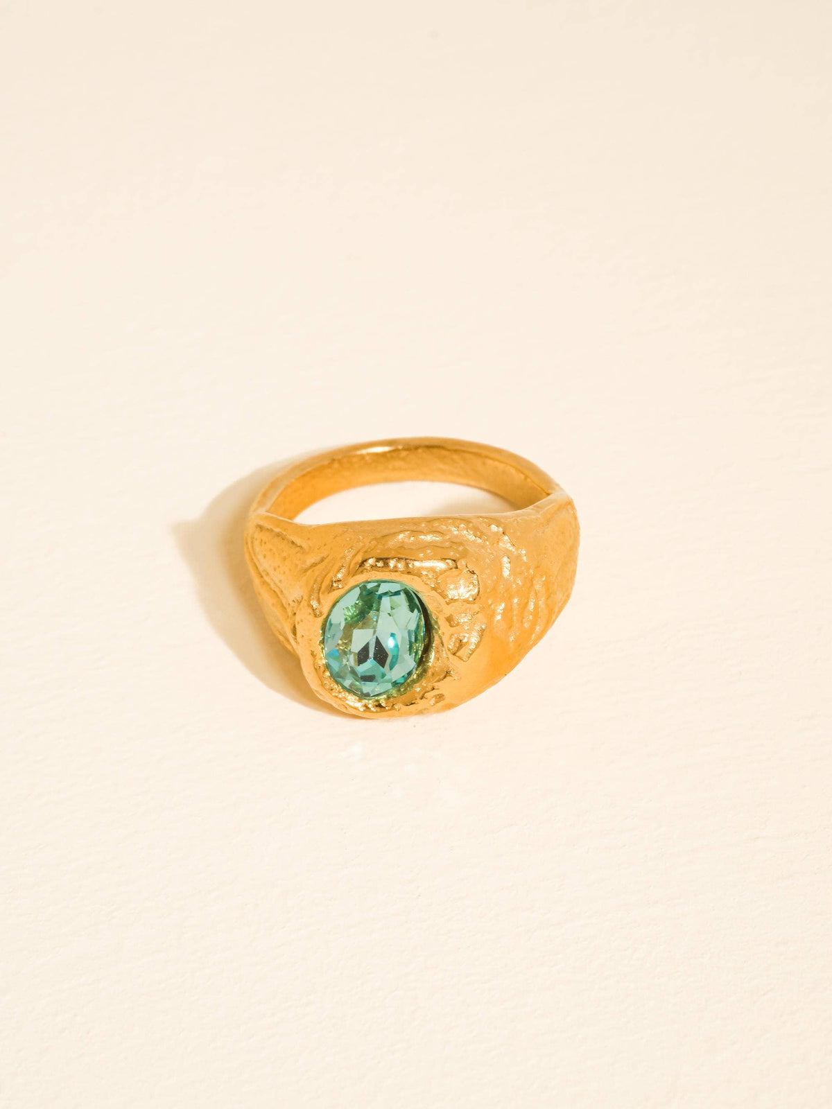 Frostine 18K Gold Non-Tarnish Blue CZ Signet Ring