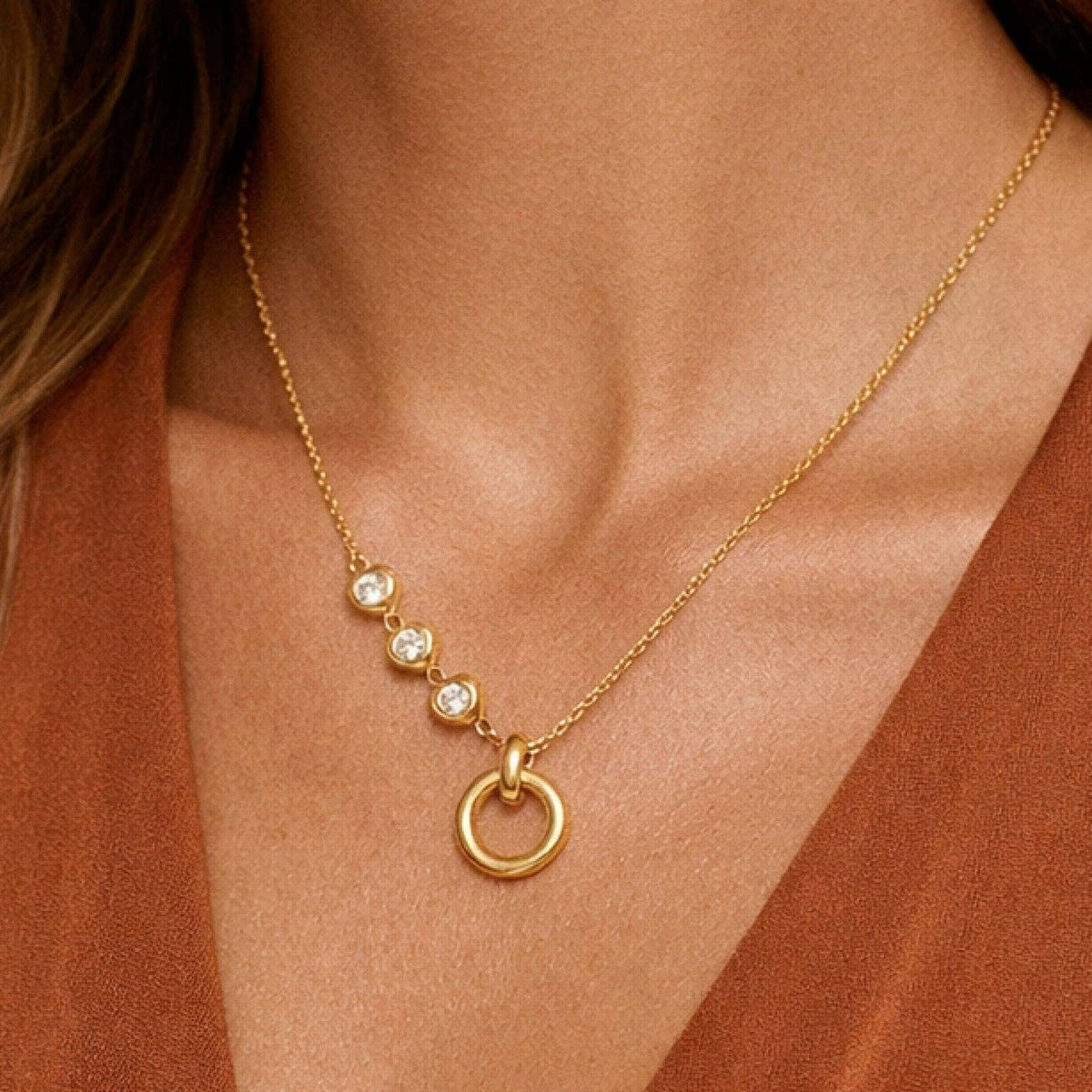 Non Tarnish Crystal Circle Necklace