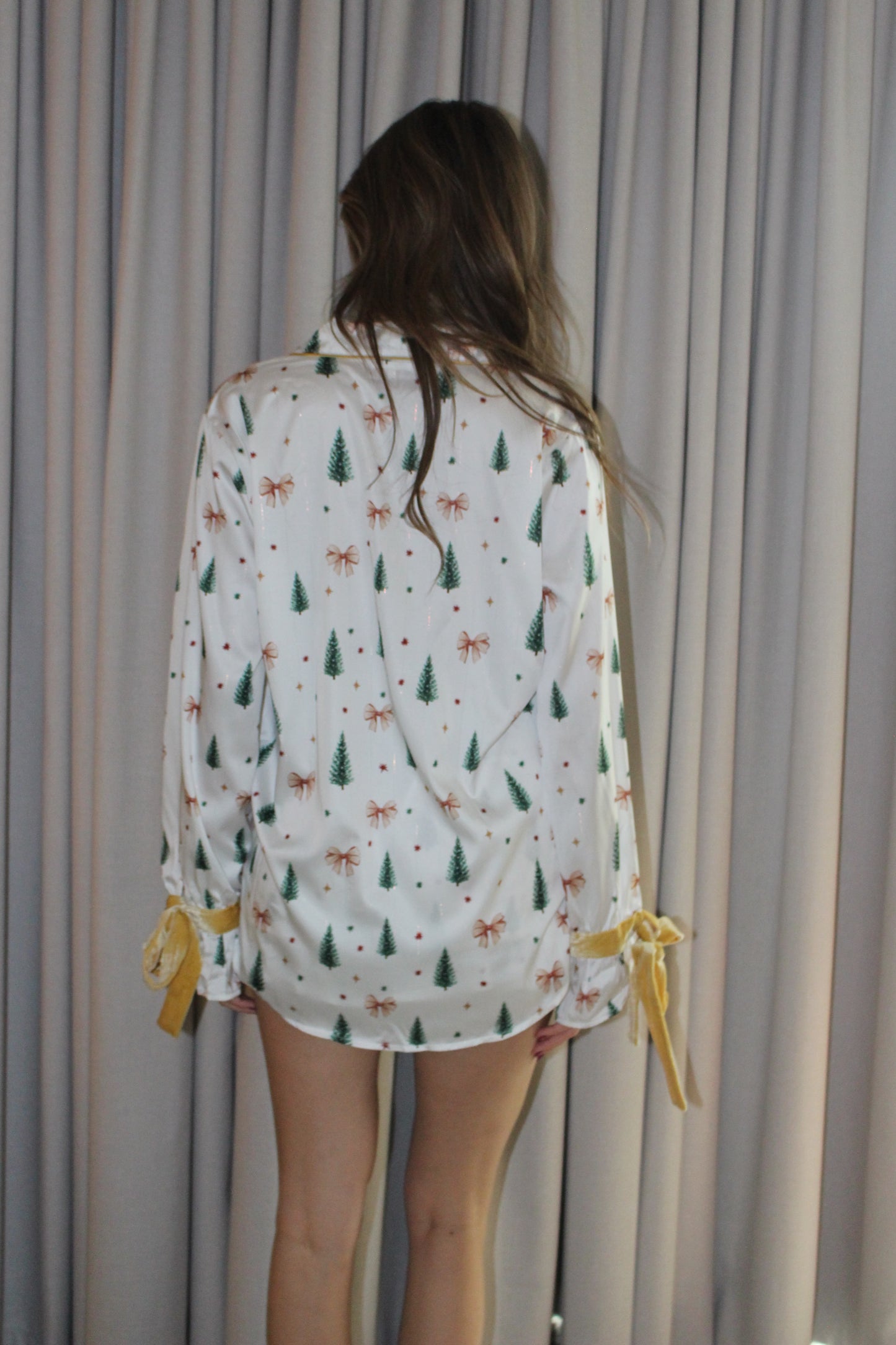 Gold Bows & Tree PJ Top